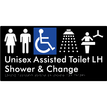 Unisex Assisted Toilet LH Shower & Change - Braille Tactile Signs Aust.