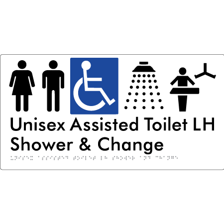 Unisex Assisted Toilet LH Shower & Change - Braille Tactile Signs Aust.