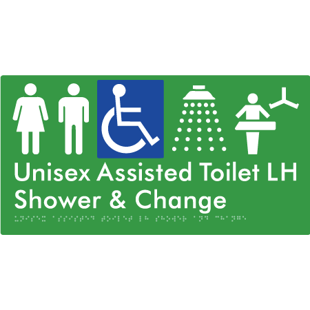 Unisex Assisted Toilet LH Shower & Change - Braille Tactile Signs Aust.
