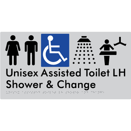 Unisex Assisted Toilet LH Shower & Change - Braille Tactile Signs Aust.