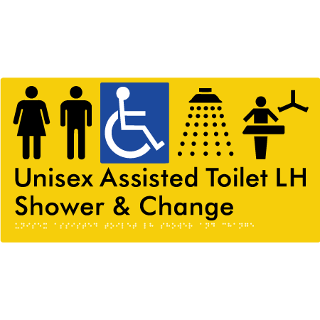 Unisex Assisted Toilet LH Shower & Change - Braille Tactile Signs Aust.