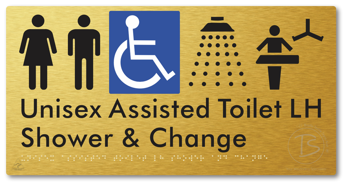 Unisex Assisted Toilet LH Shower & Change - Braille Tactile Signs Aust.