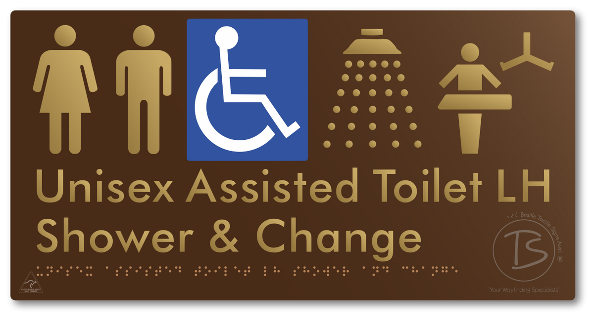 Unisex Assisted Toilet LH Shower & Change - Braille Tactile Signs Aust.
