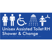 Unisex Assisted Toilet RH Shower & Change - Braille Tactile Signs Aust.