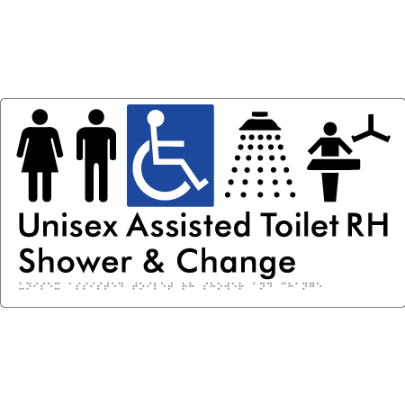 Unisex Assisted Toilet RH Shower & Change - Braille Tactile Signs Aust.