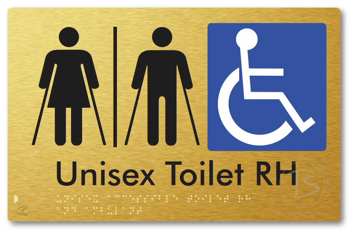 Unisex Accessible Toilet LH or RH, Ambulant Cubicle with Airlock - Braille Tactile Signs Aust.