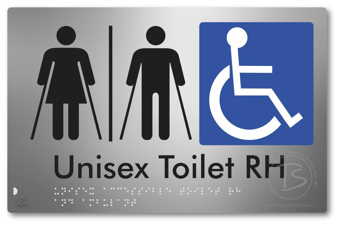 Unisex Accessible Toilet LH or RH, Ambulant Cubicle with Airlock - Braille Tactile Signs Aust.