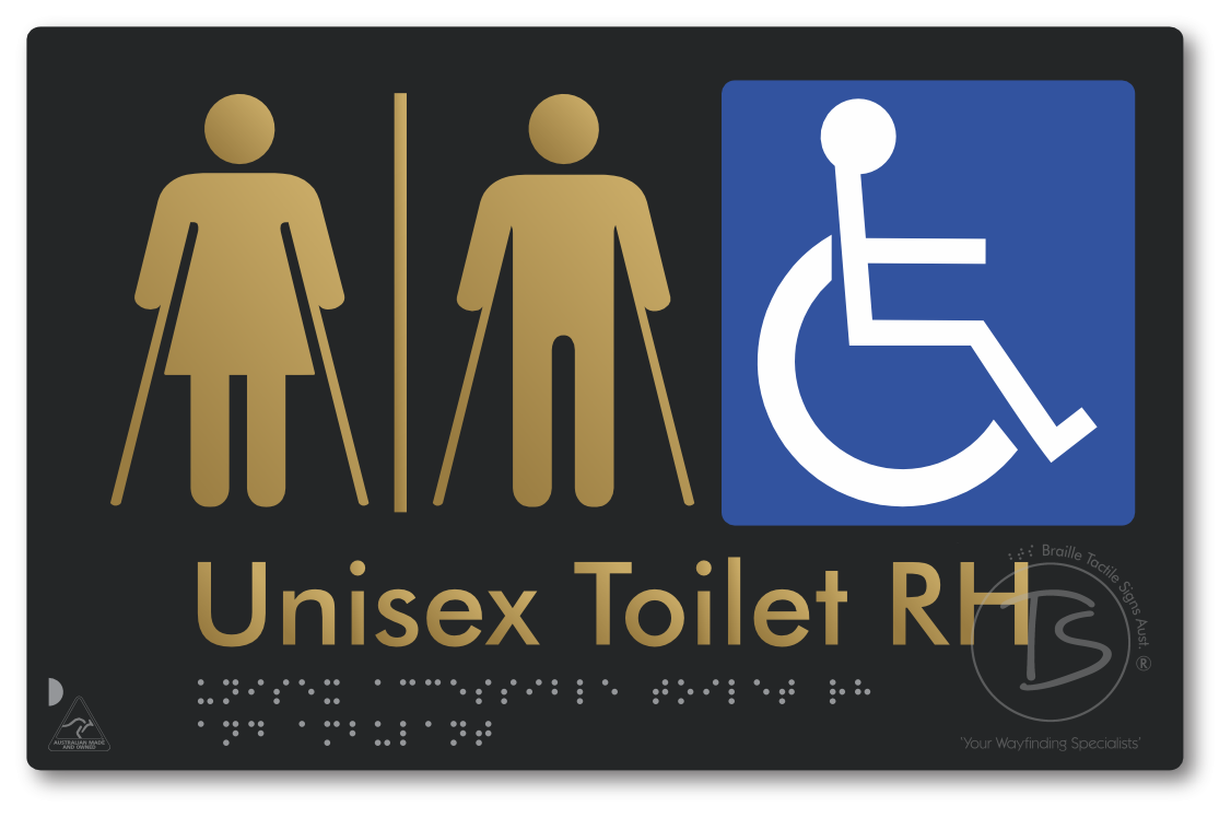 Unisex Accessible Toilet LH or RH, Ambulant Cubicle with Airlock - Braille Tactile Signs Aust.