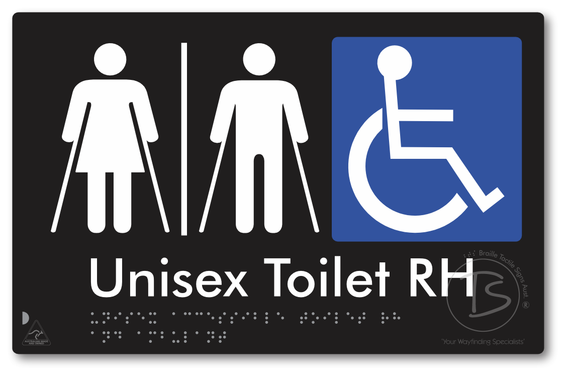 Unisex Accessible Toilet LH or RH, Ambulant Cubicle with Airlock - Braille Tactile Signs Aust.