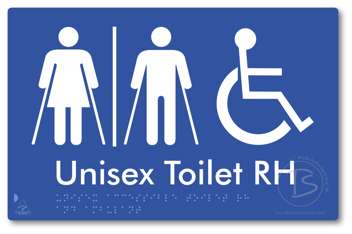 Unisex Accessible Toilet LH or RH, Ambulant Cubicle with Airlock - Braille Tactile Signs Aust.