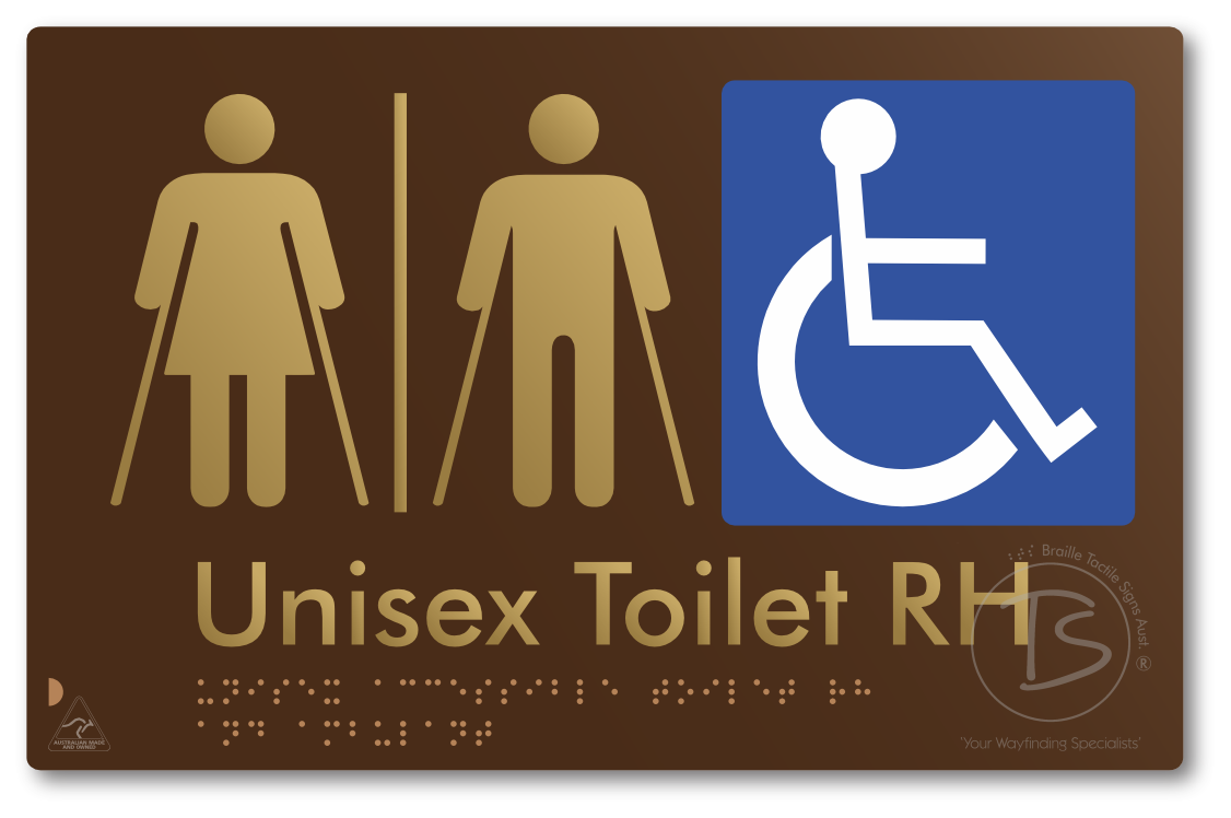 Unisex Accessible Toilet LH or RH, Ambulant Cubicle with Airlock - Braille Tactile Signs Aust.
