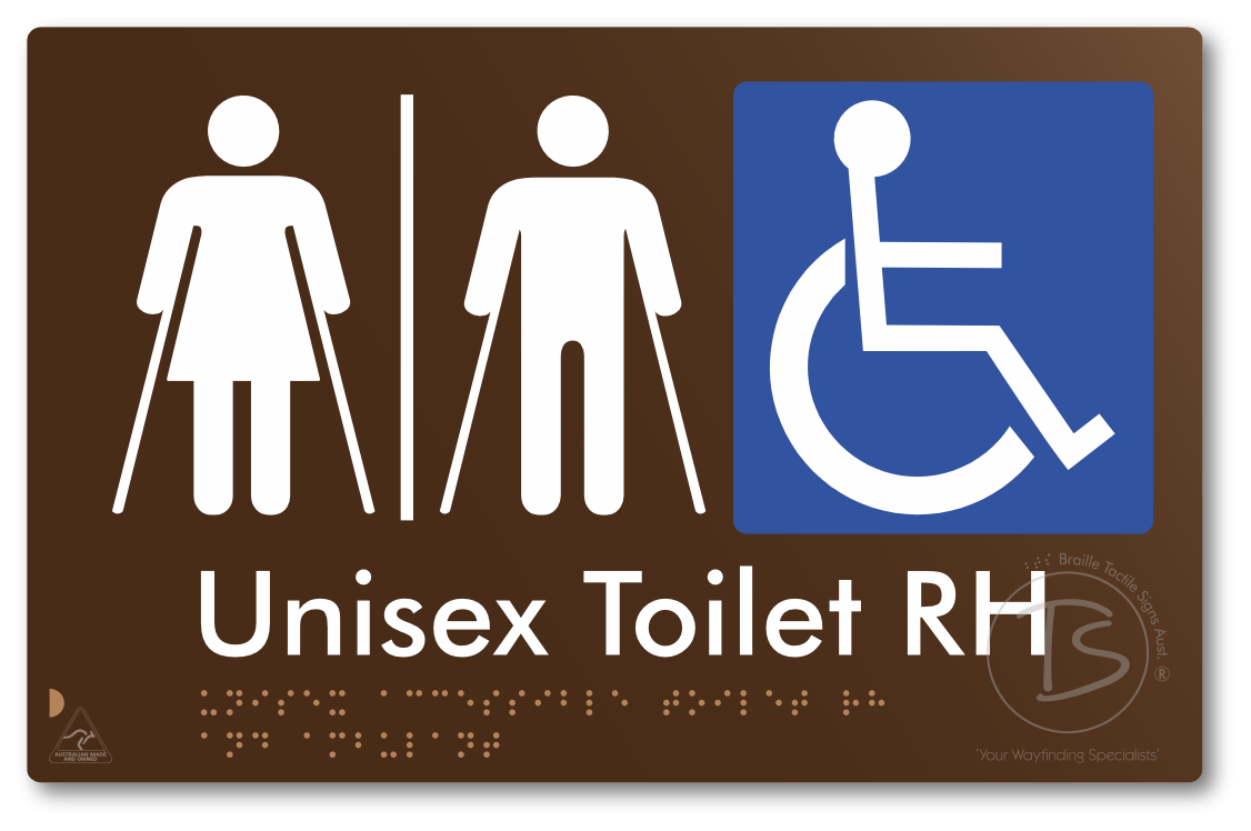 Unisex Accessible Toilet LH or RH, Ambulant Cubicle with Airlock - Braille Tactile Signs Aust.
