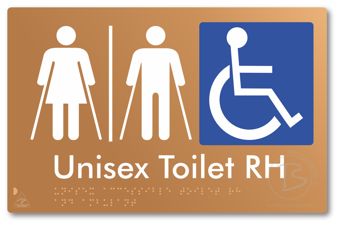 Unisex Accessible Toilet LH or RH, Ambulant Cubicle with Airlock - Braille Tactile Signs Aust.