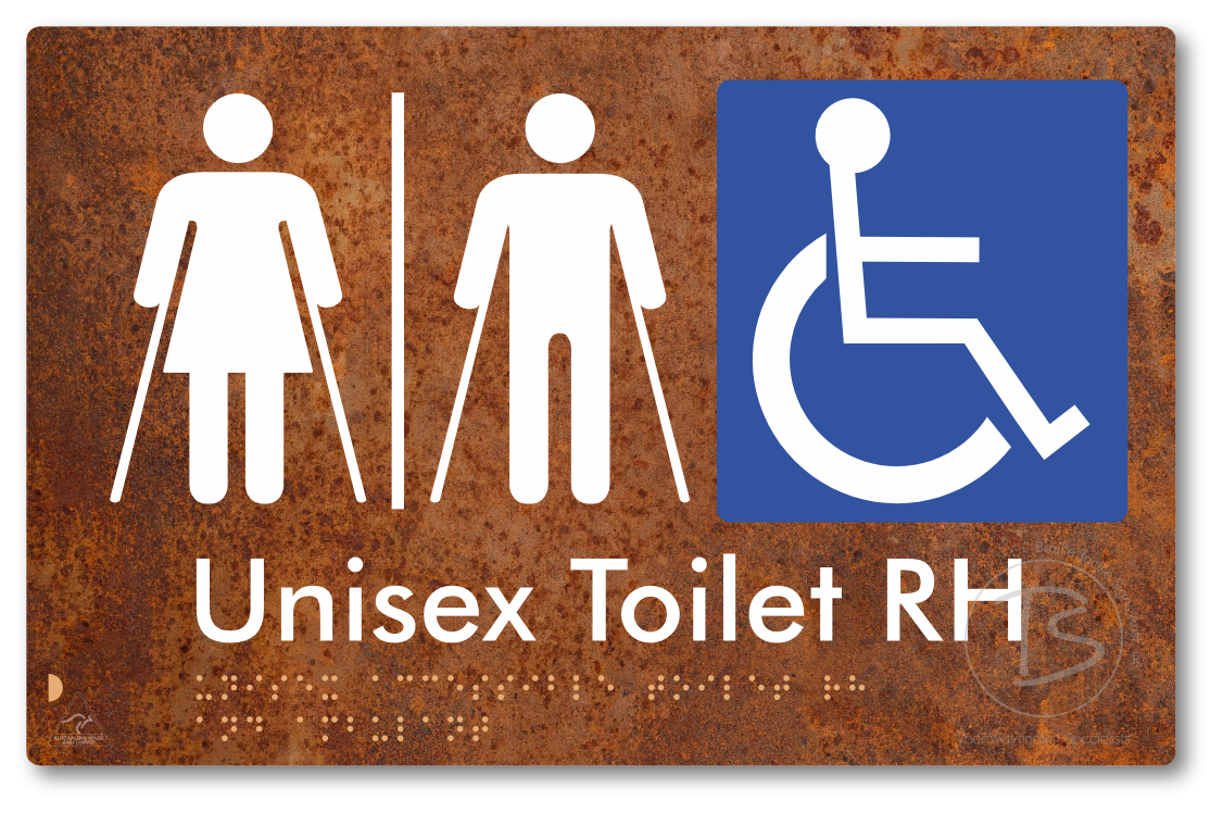 Unisex Accessible Toilet LH or RH, Ambulant Cubicle with Airlock - Braille Tactile Signs Aust.