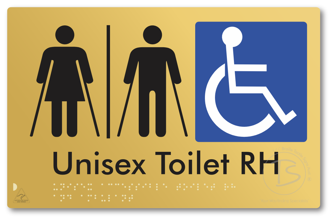 Unisex Accessible Toilet LH or RH, Ambulant Cubicle with Airlock - Braille Tactile Signs Aust.