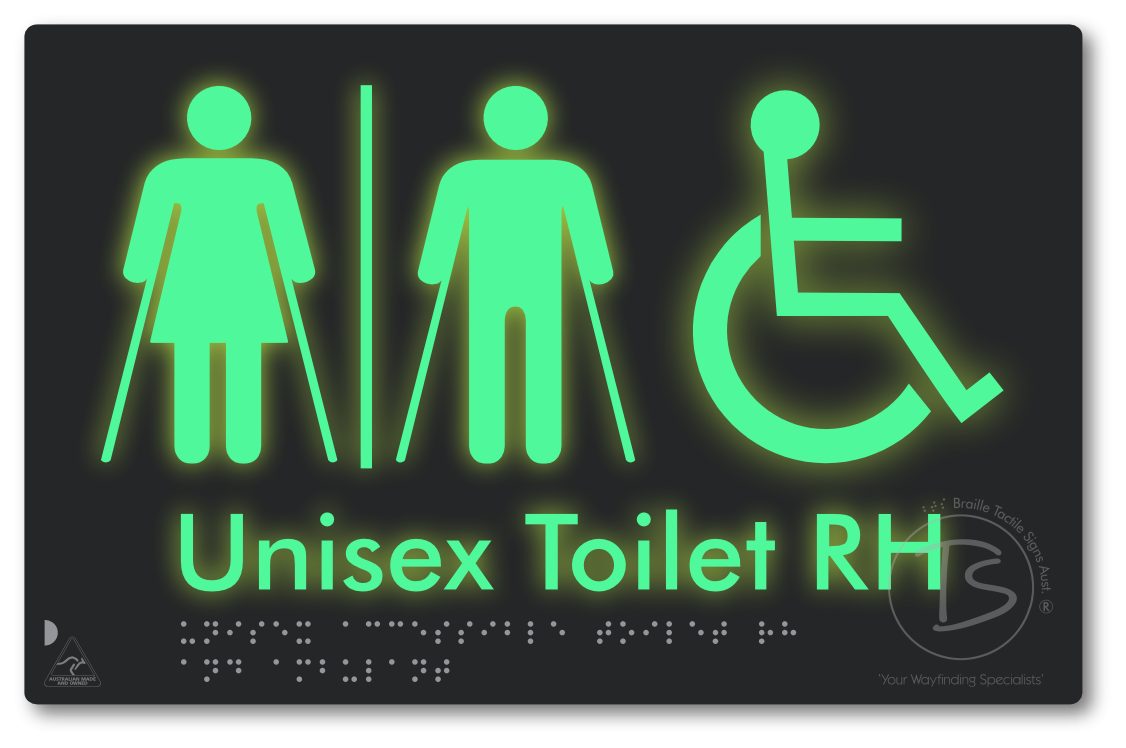 Unisex Accessible Toilet LH or RH, Ambulant Cubicle with Airlock - Braille Tactile Signs Aust.