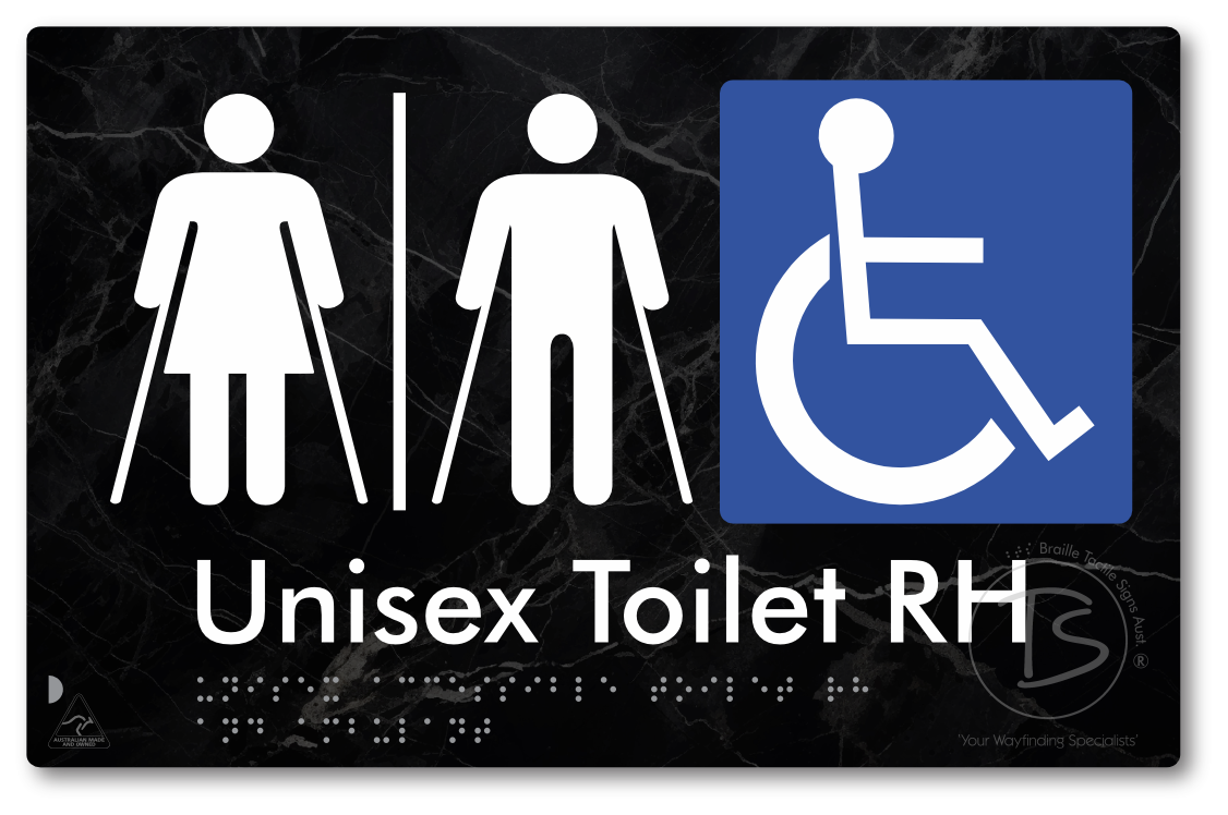 Unisex Accessible Toilet LH or RH, Ambulant Cubicle with Airlock - Braille Tactile Signs Aust.