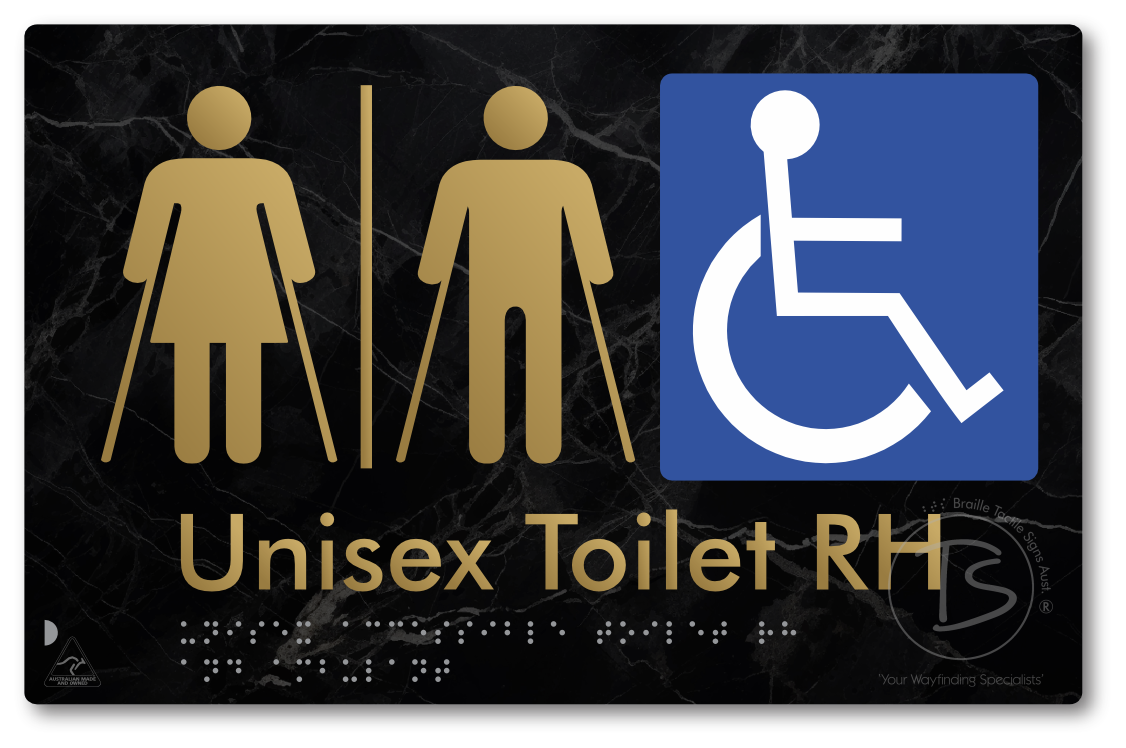 Unisex Accessible Toilet LH or RH, Ambulant Cubicle with Airlock - Braille Tactile Signs Aust.