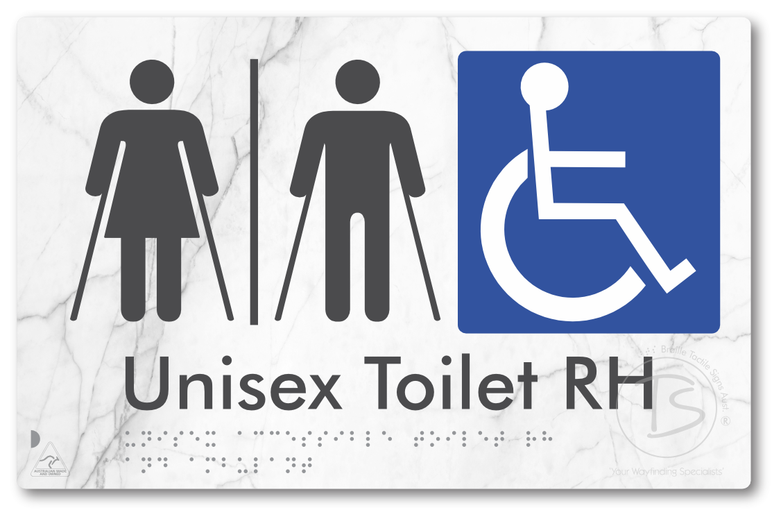 Unisex Accessible Toilet LH or RH, Ambulant Cubicle with Airlock - Braille Tactile Signs Aust.