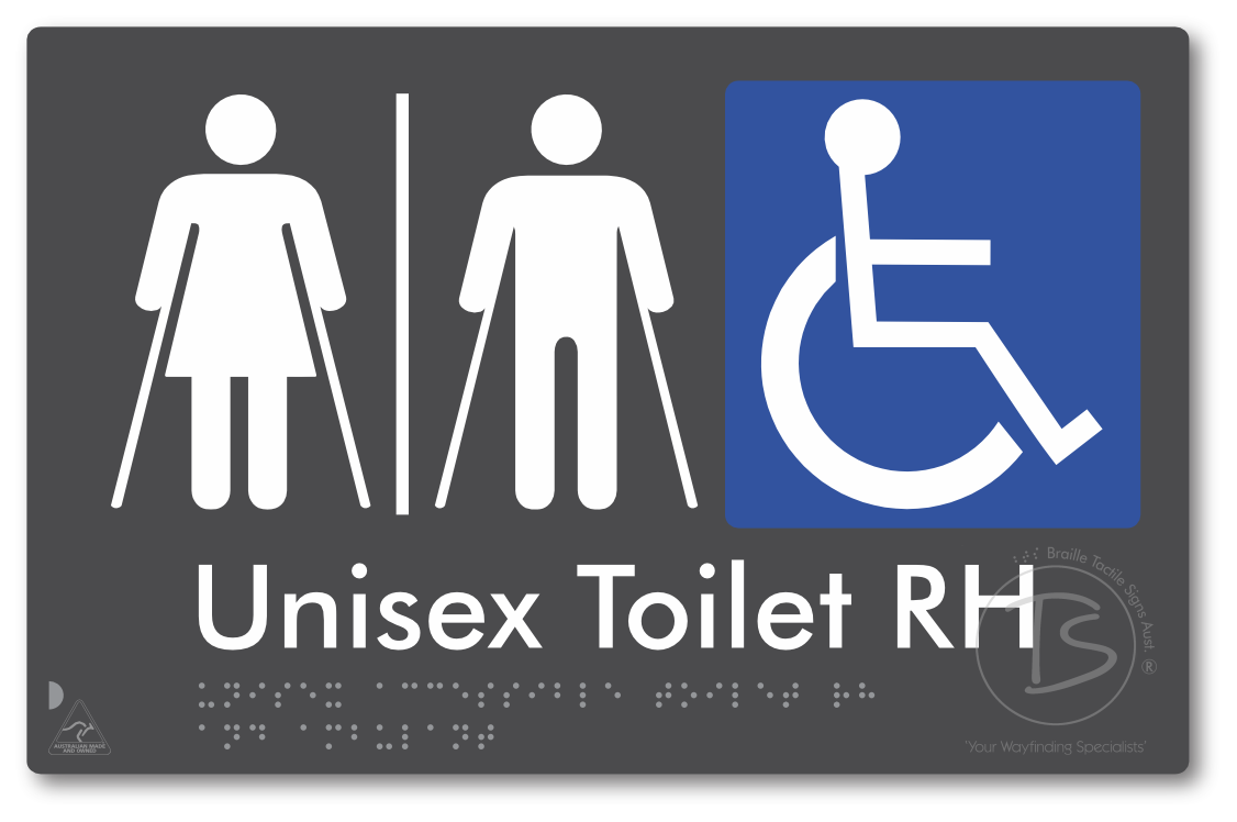 Unisex Accessible Toilet LH or RH, Ambulant Cubicle with Airlock - Braille Tactile Signs Aust.