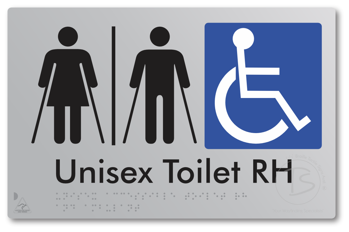 Unisex Accessible Toilet LH or RH, Ambulant Cubicle with Airlock - Braille Tactile Signs Aust.