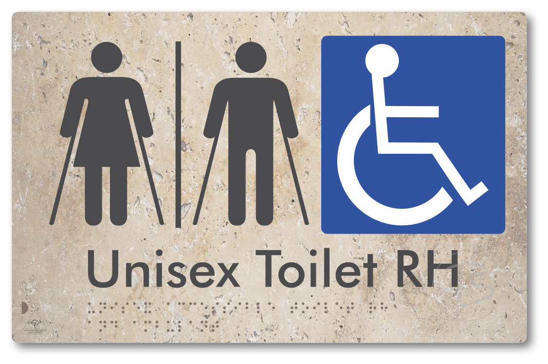 Unisex Accessible Toilet LH or RH, Ambulant Cubicle with Airlock - Braille Tactile Signs Aust.