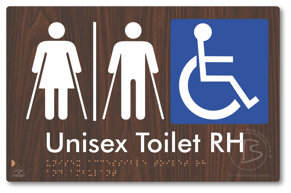 Unisex Accessible Toilet LH or RH, Ambulant Cubicle with Airlock - Braille Tactile Signs Aust.
