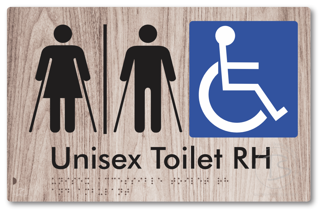 Unisex Accessible Toilet LH or RH, Ambulant Cubicle with Airlock - Braille Tactile Signs Aust.