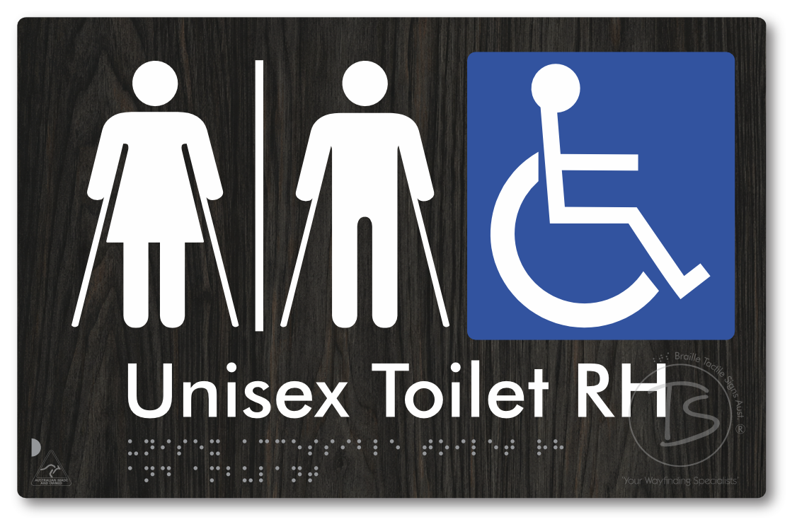 Unisex Accessible Toilet LH or RH, Ambulant Cubicle with Airlock - Braille Tactile Signs Aust.