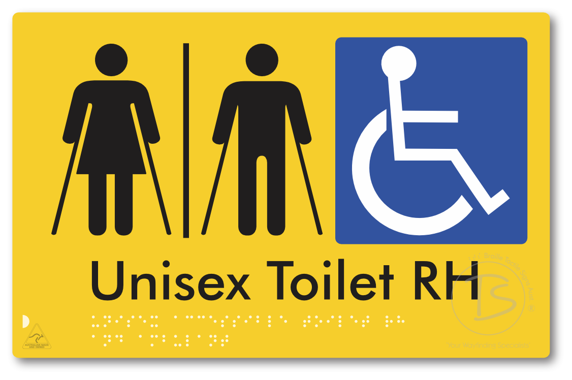 Unisex Accessible Toilet LH or RH, Ambulant Cubicle with Airlock - Braille Tactile Signs Aust.