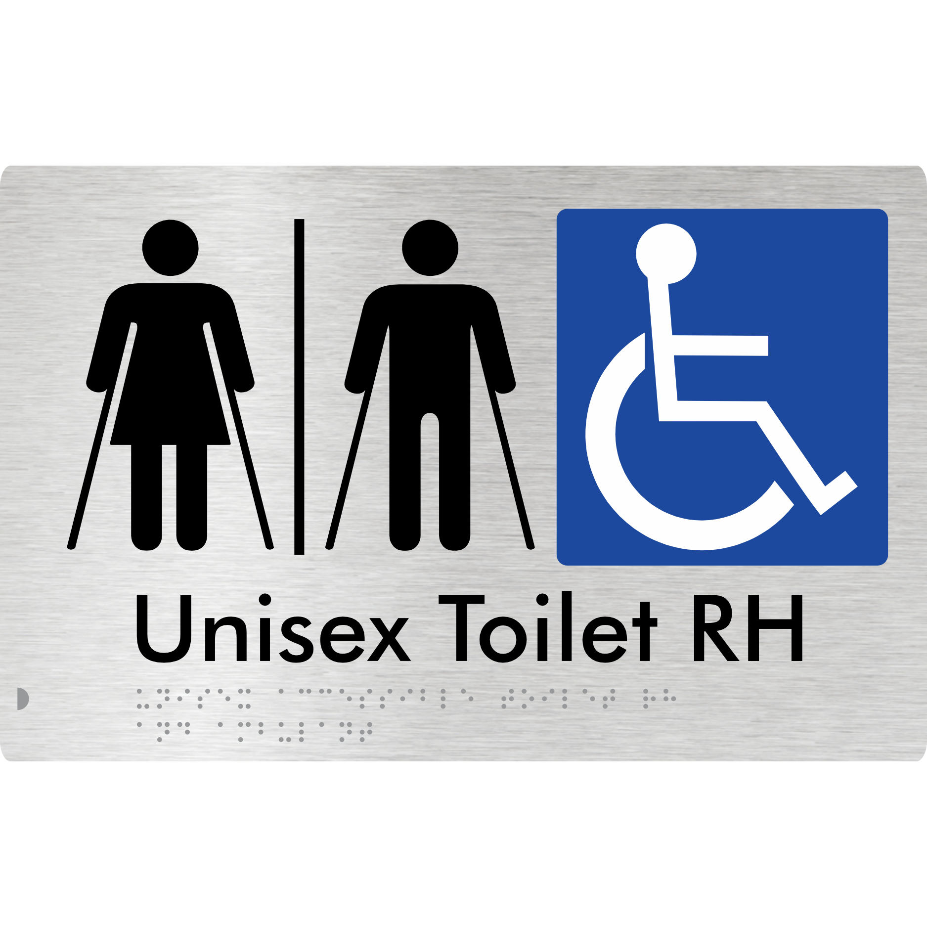 Unisex Accessible Toilet with Left (LH) or Right Hand Transfer (RH), Ambulant Cubicle and Airlock - Braille Tactile Signs Aust.