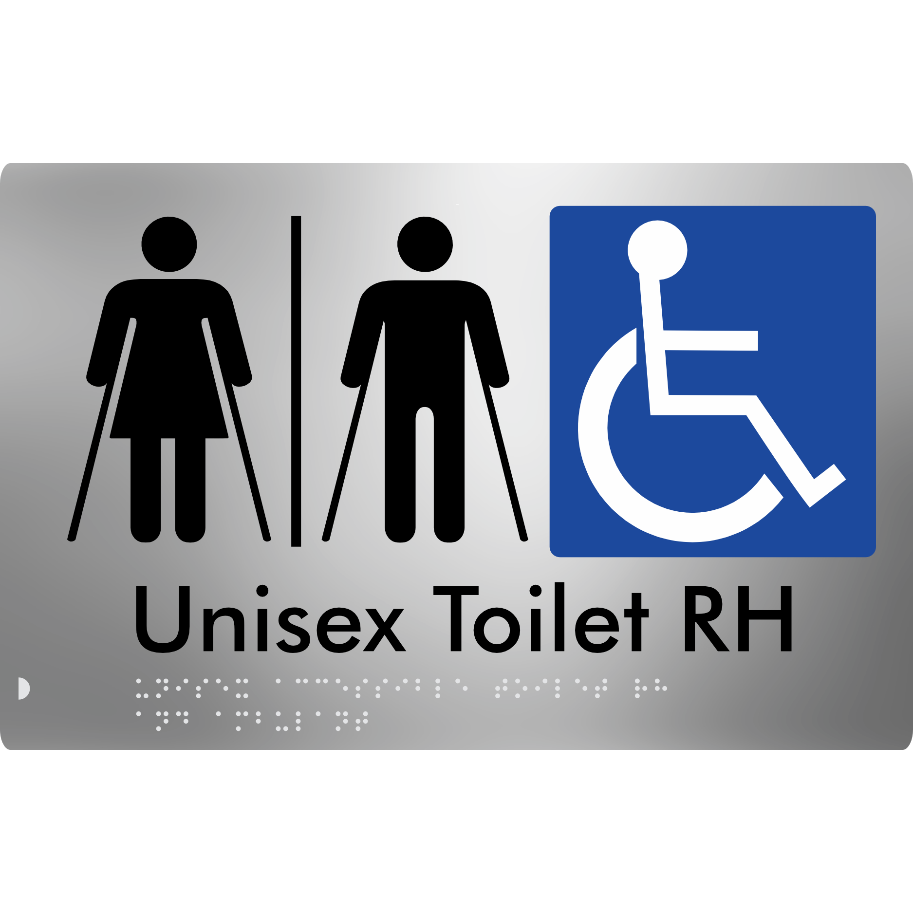 Unisex Accessible Toilet with Left (LH) or Right Hand Transfer (RH), Ambulant Cubicle and Airlock - Braille Tactile Signs Aust.