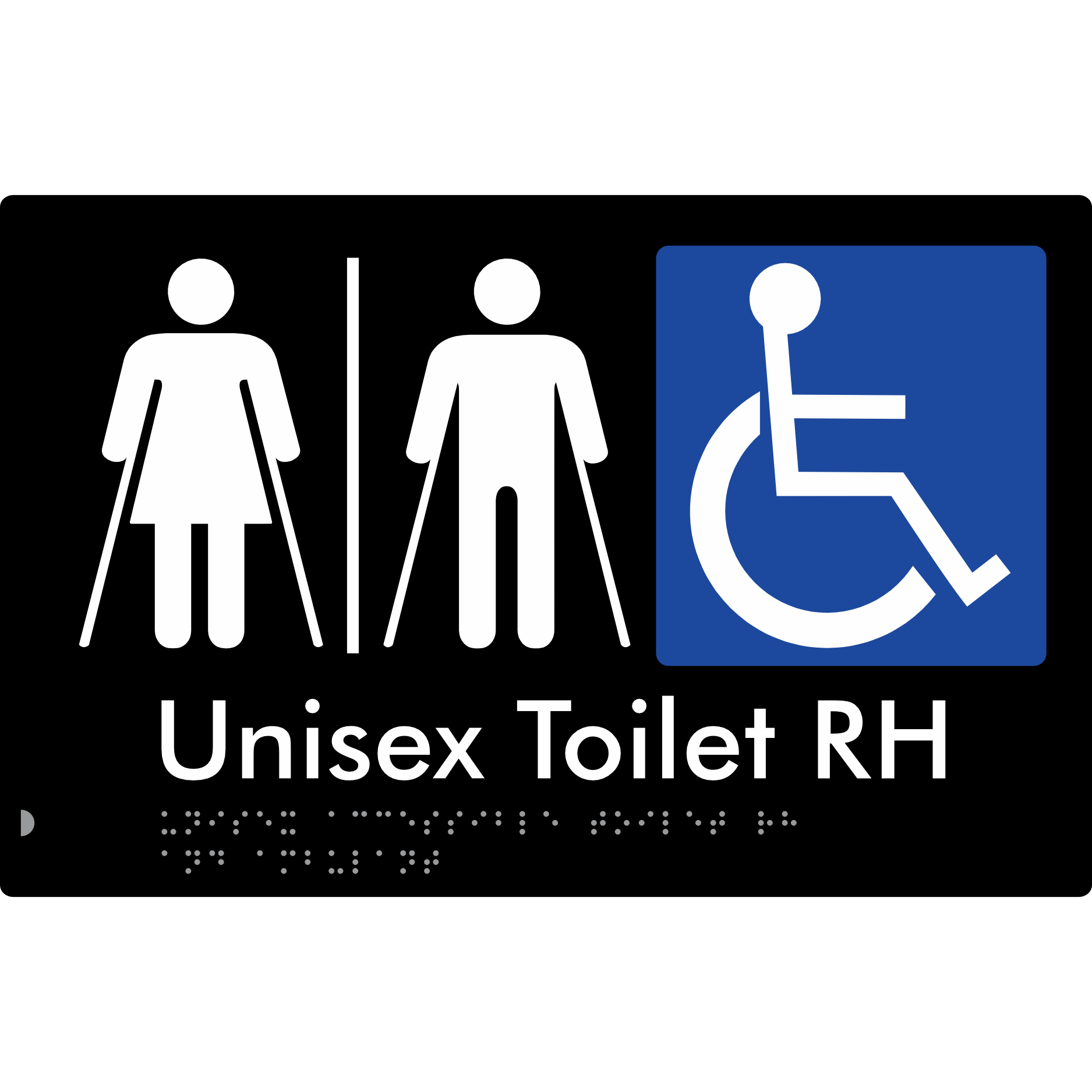 Unisex Accessible Toilet with Left (LH) or Right Hand Transfer (RH), Ambulant Cubicle and Airlock - Braille Tactile Signs Aust.