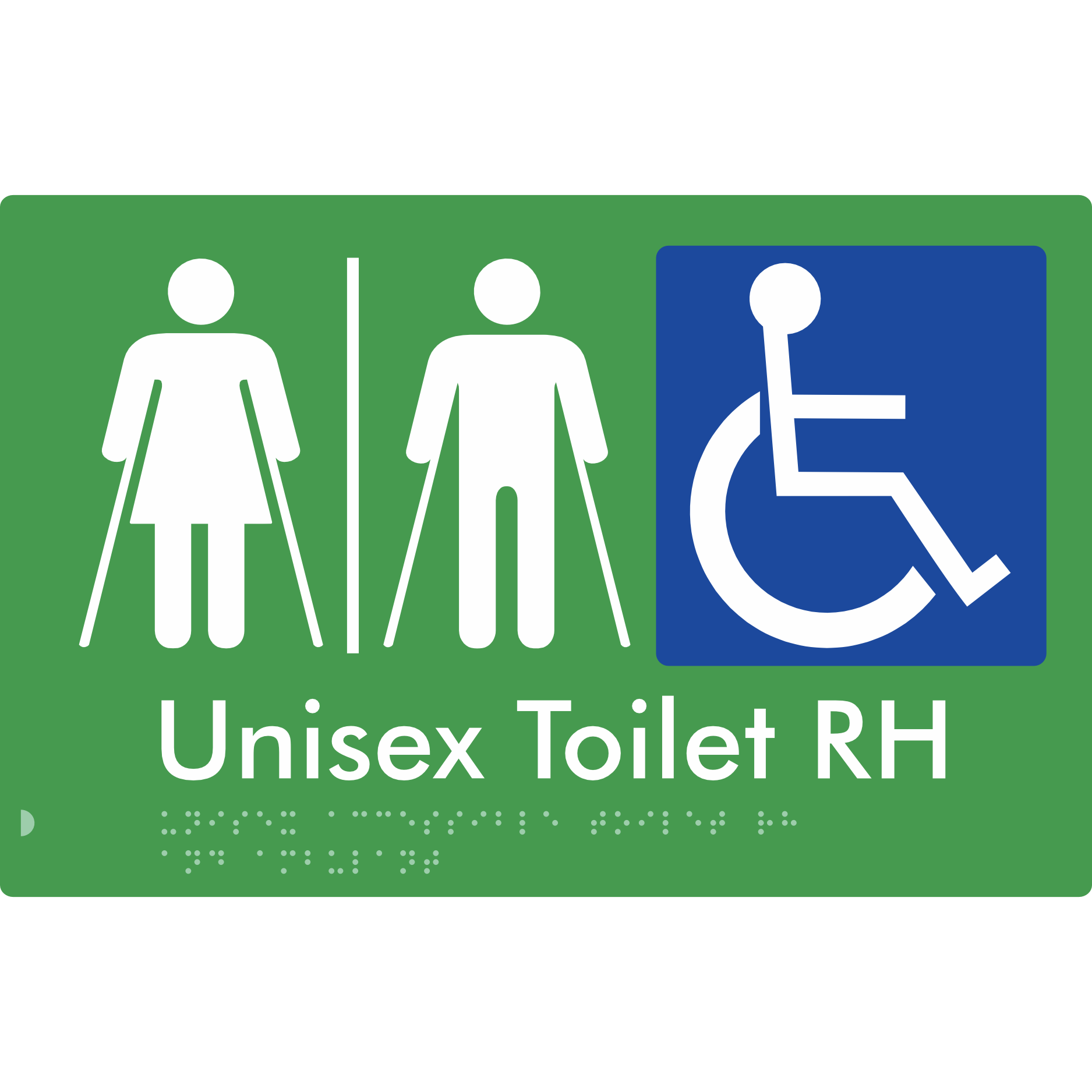 Unisex Accessible Toilet with Left (LH) or Right Hand Transfer (RH), Ambulant Cubicle and Airlock - Braille Tactile Signs Aust.