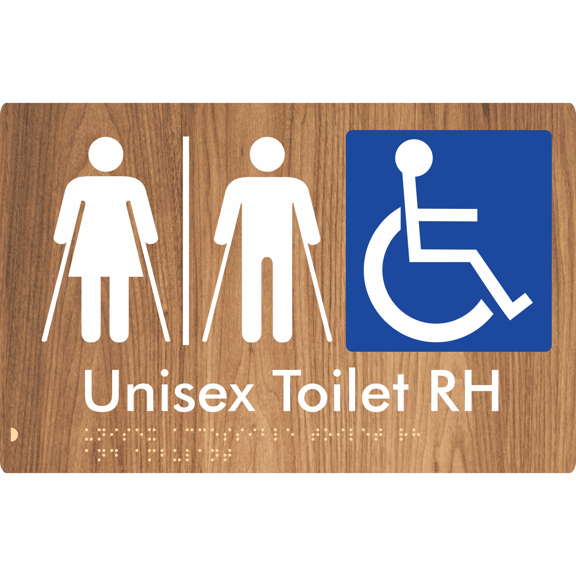 Unisex Accessible Toilet with Left (LH) or Right Hand Transfer (RH), Ambulant Cubicle and Airlock - Braille Tactile Signs Aust.