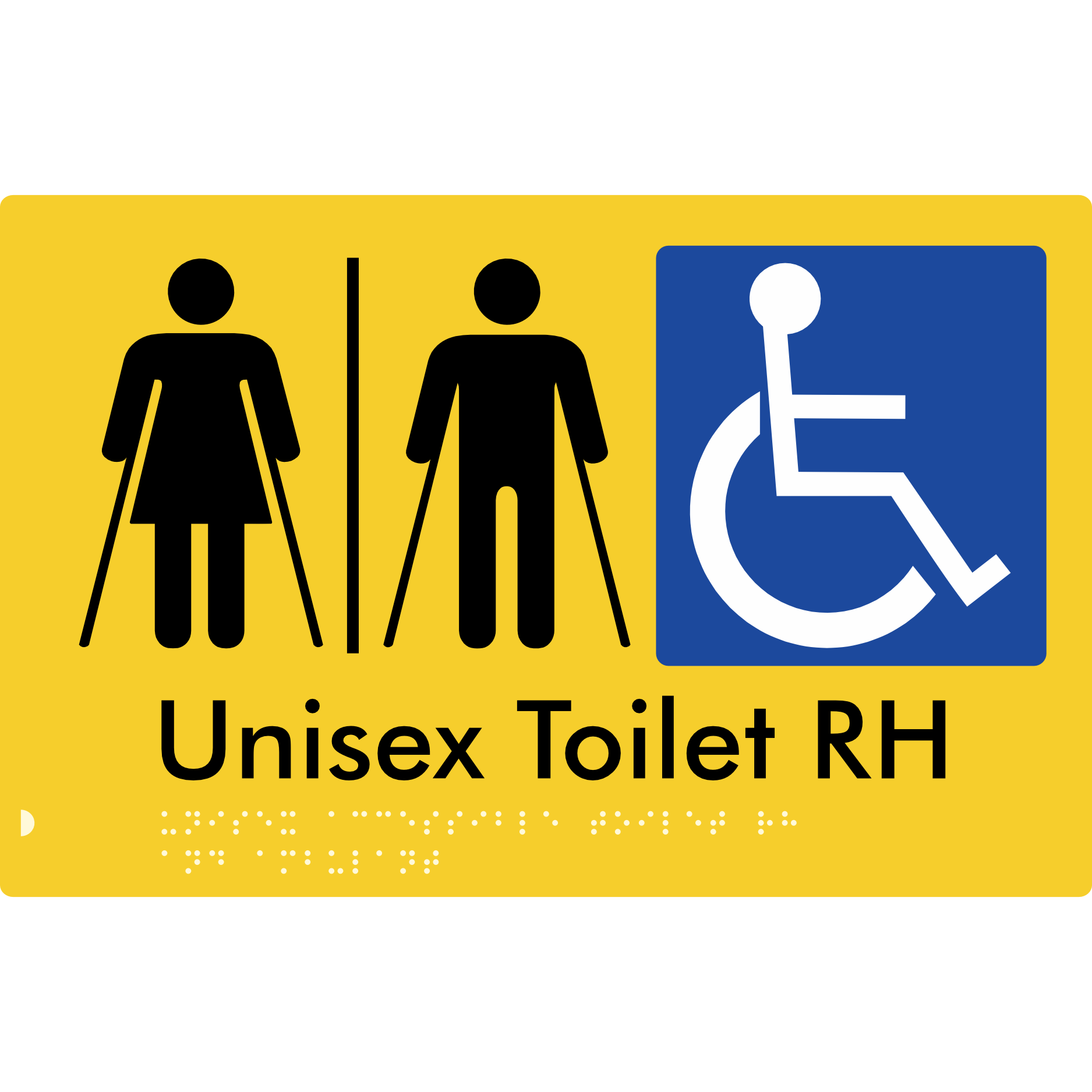 Unisex Accessible Toilet with Left (LH) or Right Hand Transfer (RH), Ambulant Cubicle and Airlock - Braille Tactile Signs Aust.