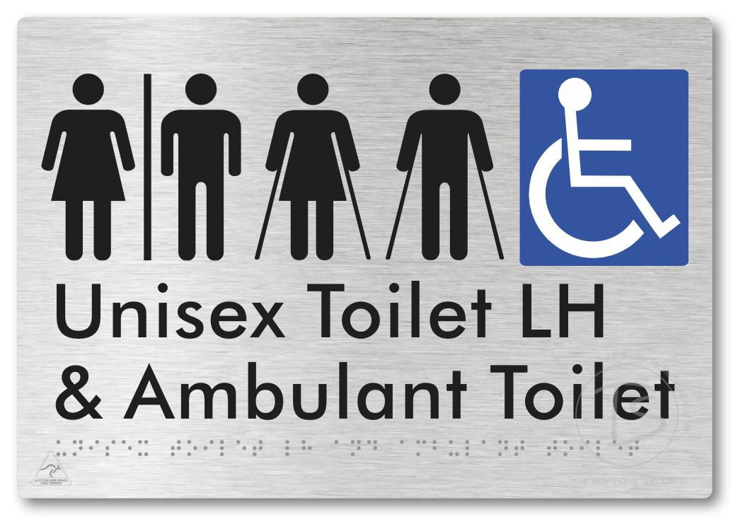 Unisex Accessible Toilet LH and Ambulant Toilet with Air Lock - Braille Tactile Signs Aust.