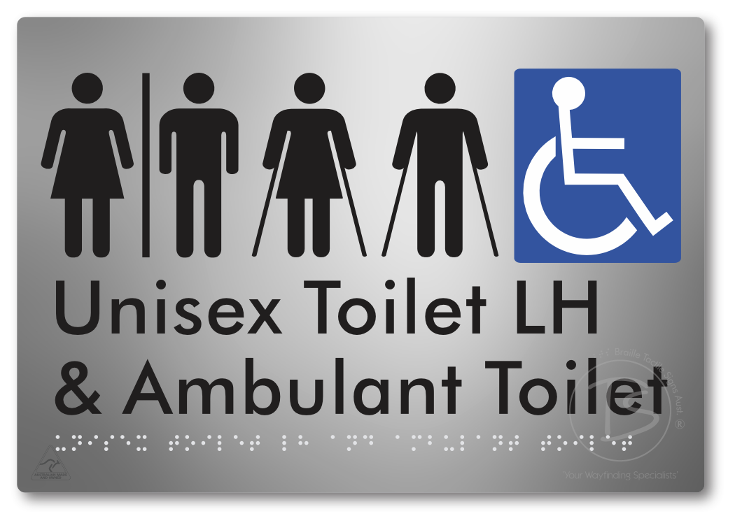 Unisex Accessible Toilet LH and Ambulant Toilet with Air Lock - Braille Tactile Signs Aust.