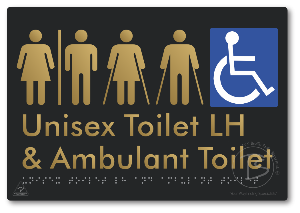 Unisex Accessible Toilet LH and Ambulant Toilet with Air Lock - Braille Tactile Signs Aust.