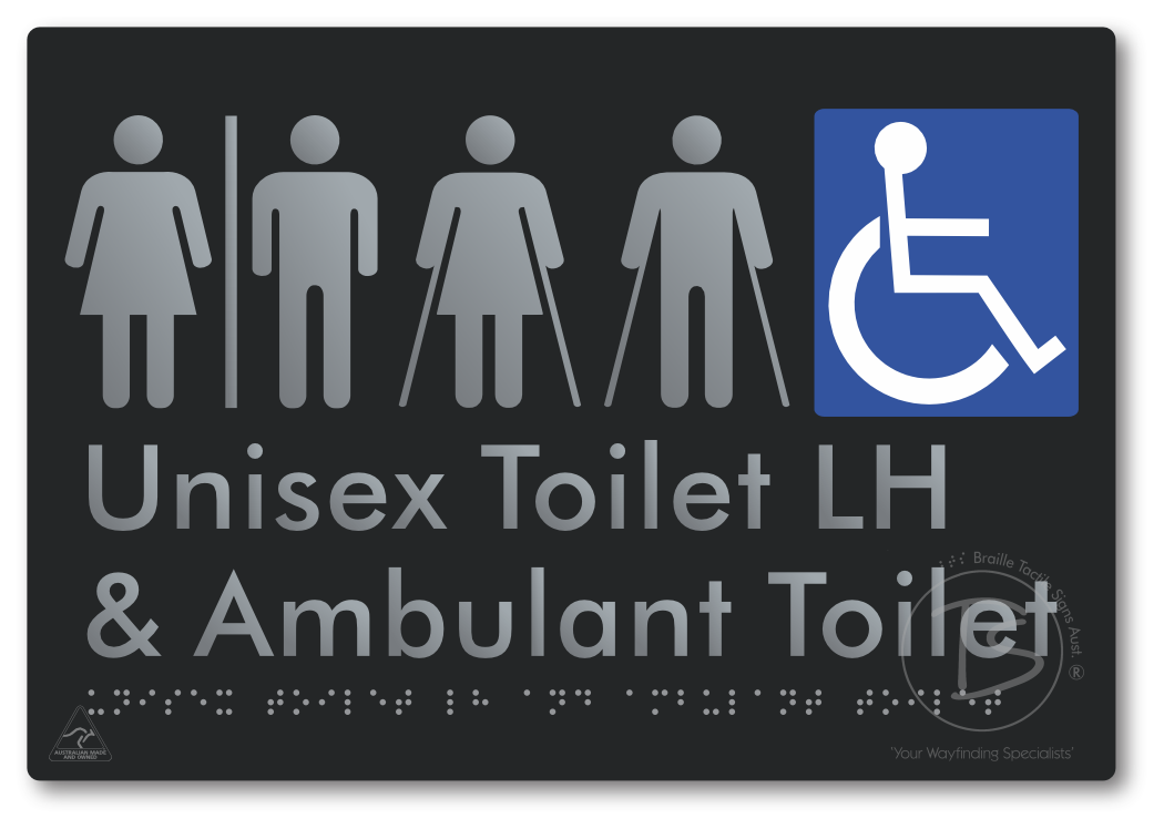 Unisex Accessible Toilet LH and Ambulant Toilet with Air Lock - Braille Tactile Signs Aust.