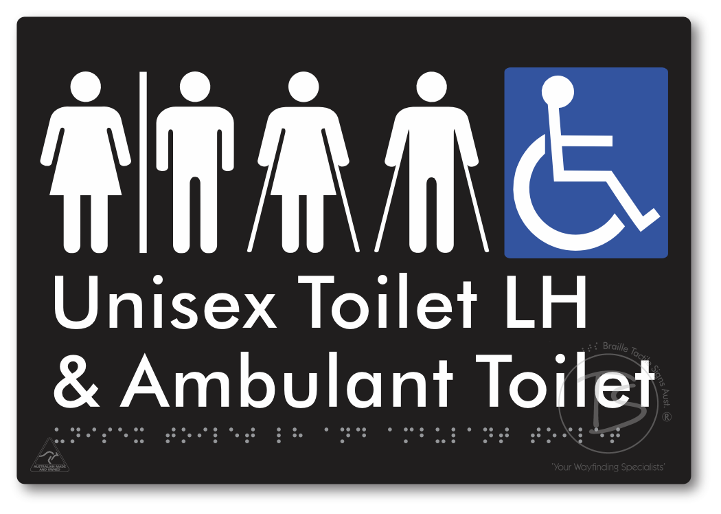 Unisex Accessible Toilet LH and Ambulant Toilet with Air Lock - Braille Tactile Signs Aust.