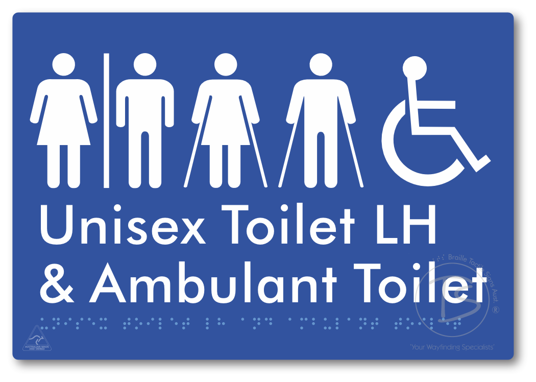 Unisex Accessible Toilet LH and Ambulant Toilet with Air Lock - Braille Tactile Signs Aust.