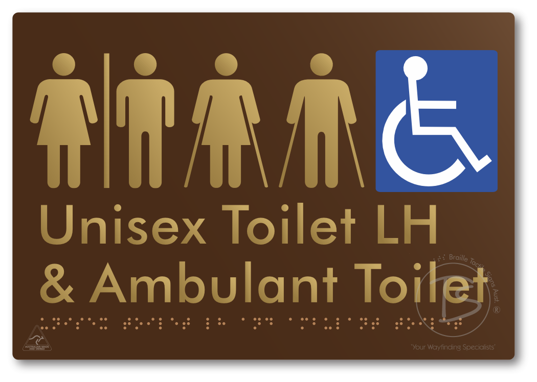 Unisex Accessible Toilet LH and Ambulant Toilet with Air Lock - Braille Tactile Signs Aust.