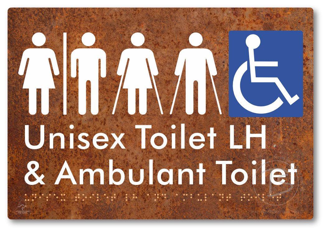 Unisex Accessible Toilet LH and Ambulant Toilet with Air Lock - Braille Tactile Signs Aust.