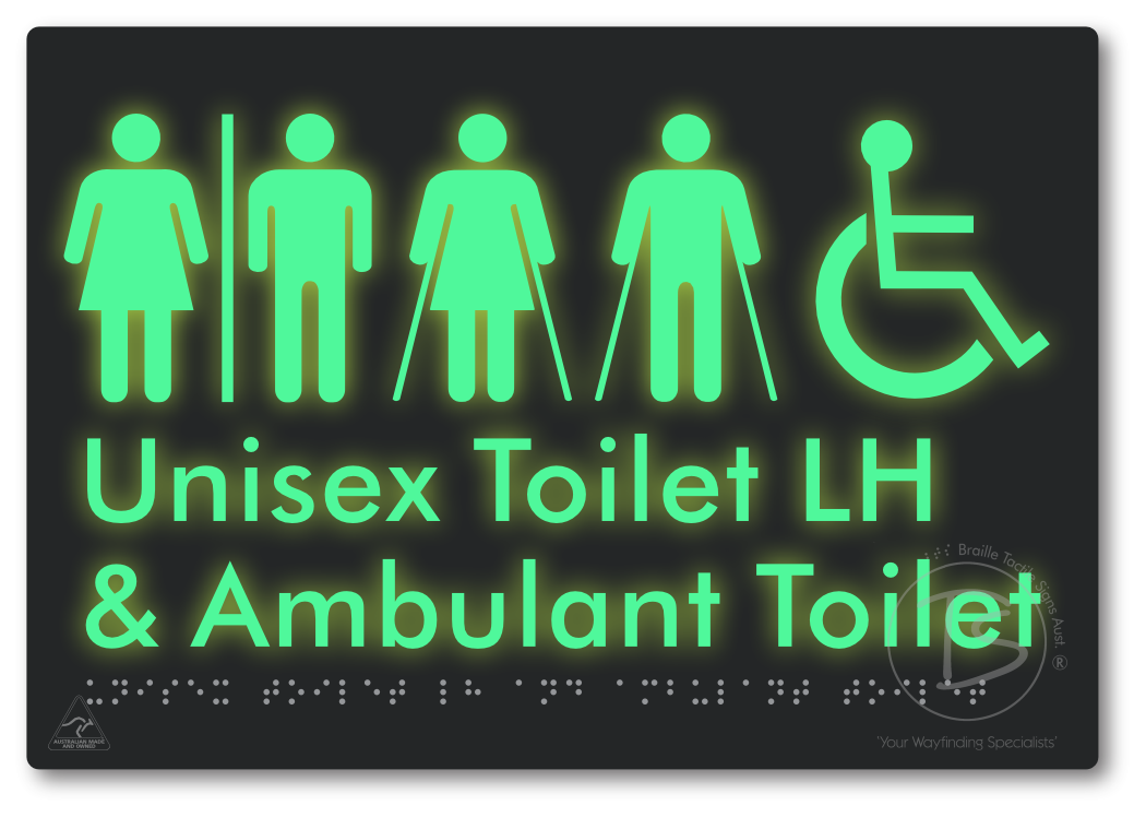 Unisex Accessible Toilet LH and Ambulant Toilet with Air Lock - Braille Tactile Signs Aust.