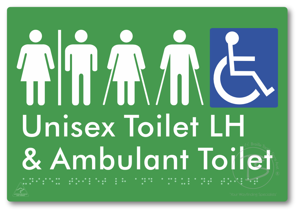 Unisex Accessible Toilet LH and Ambulant Toilet with Air Lock - Braille Tactile Signs Aust.