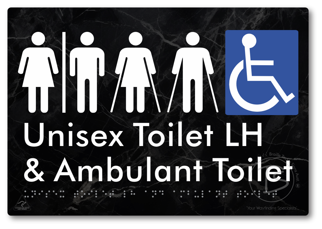 Unisex Accessible Toilet LH and Ambulant Toilet with Air Lock - Braille Tactile Signs Aust.