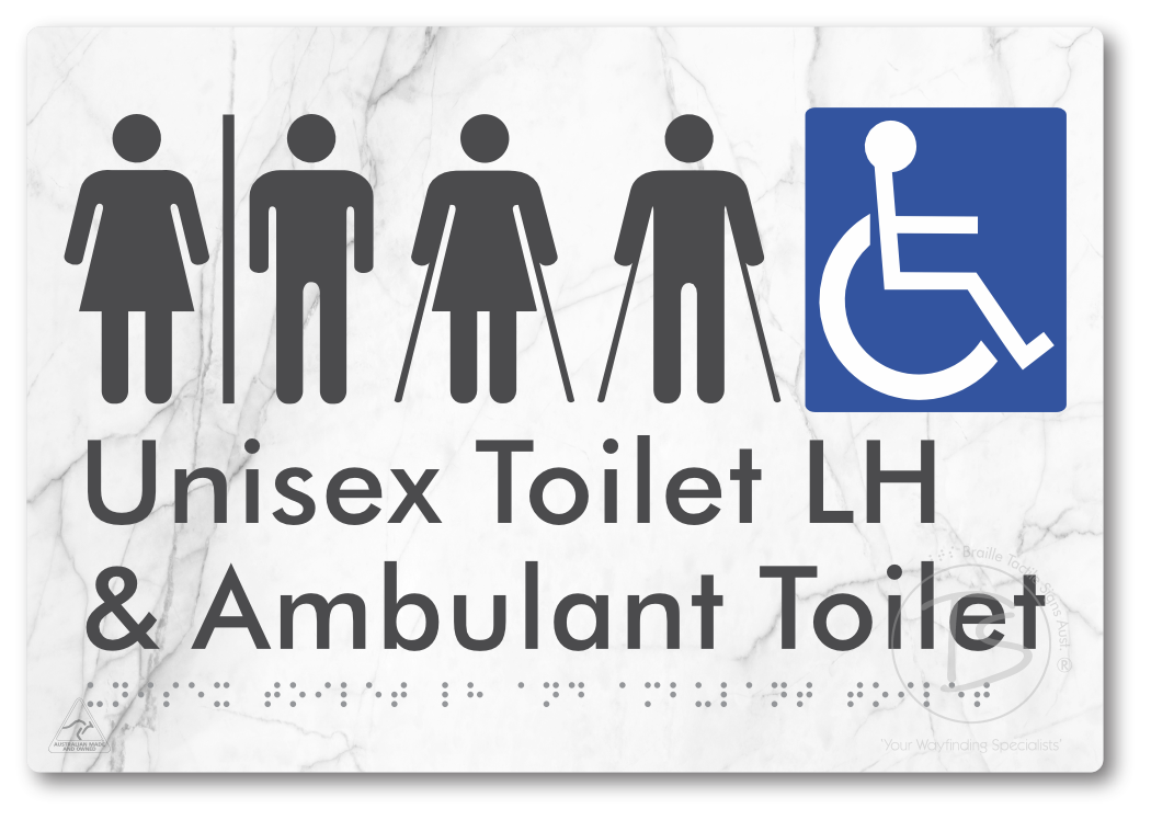 Unisex Accessible Toilet LH and Ambulant Toilet with Air Lock - Braille Tactile Signs Aust.