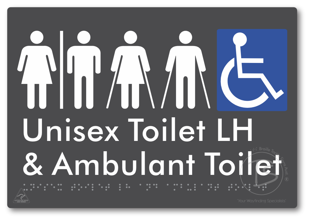 Unisex Accessible Toilet LH and Ambulant Toilet with Air Lock - Braille Tactile Signs Aust.