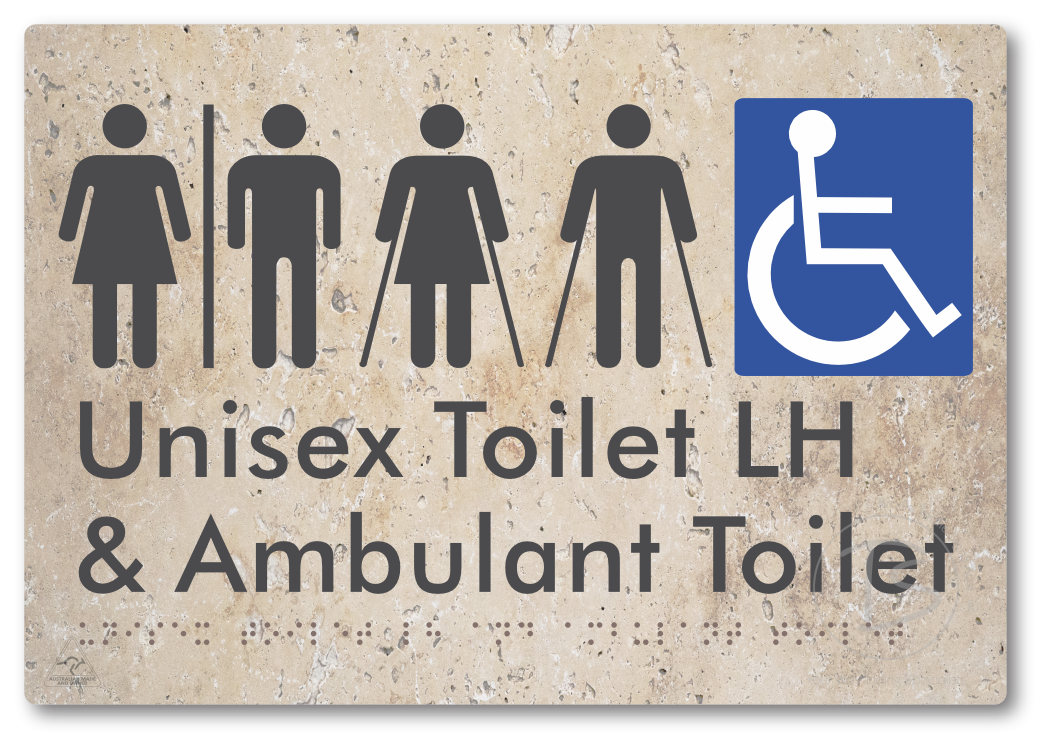 Unisex Accessible Toilet LH and Ambulant Toilet with Air Lock - Braille Tactile Signs Aust.